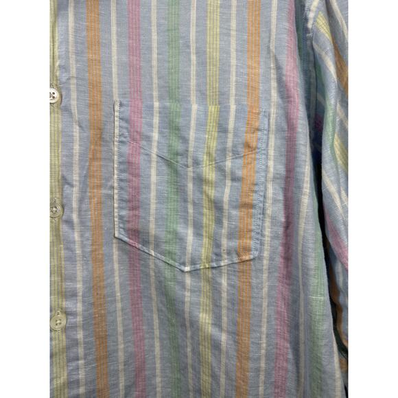 Canali Mens Blue Pink Orange Green Striped Cotton Italian Casual Dress Shirt XXL - Picture 2 of 5